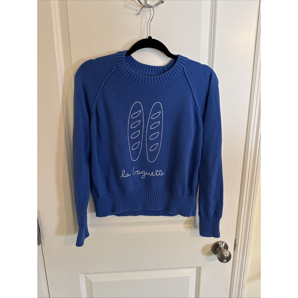Sundry Baguette Pullover Sweater Anthropologie French Bread Blue Knit Size Med